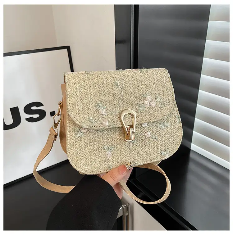 Women's Autumn Woven Shoulder Bag with Lace Flower Design — feature 15