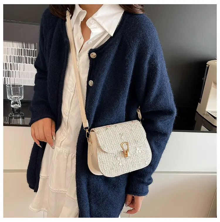 Women's Autumn Woven Shoulder Bag with Lace Flower Design — feature 16