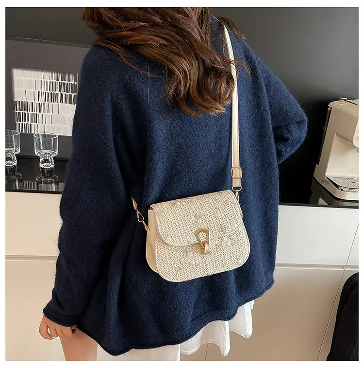 Women's Autumn Woven Shoulder Bag with Lace Flower Design — feature 17