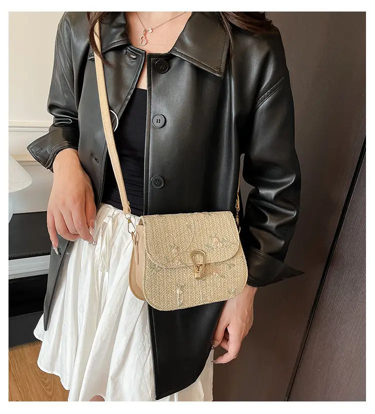Women's Autumn Woven Shoulder Bag with Lace Flower Design — feature 2