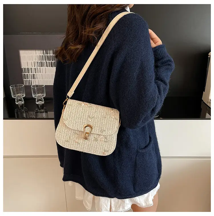 Women's Autumn Woven Shoulder Bag with Lace Flower Design — feature 21