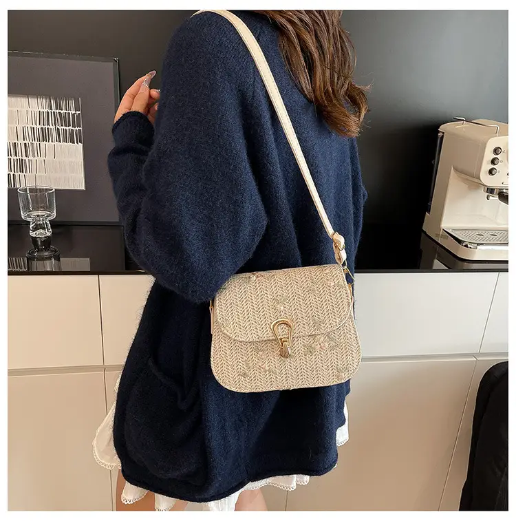 Women's Autumn Woven Shoulder Bag with Lace Flower Design — feature 22