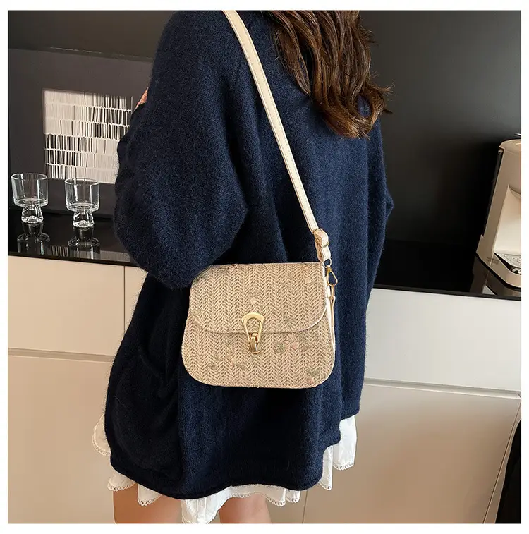 Women's Autumn Woven Shoulder Bag with Lace Flower Design — feature 23