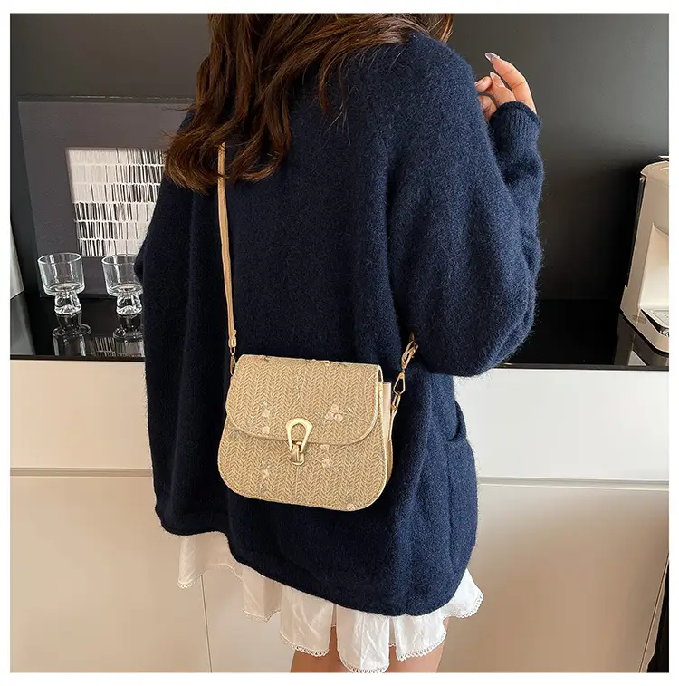 Women's Autumn Woven Shoulder Bag with Lace Flower Design — feature 25