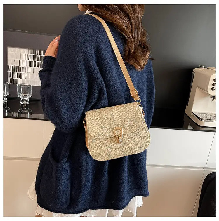Women's Autumn Woven Shoulder Bag with Lace Flower Design — feature 27