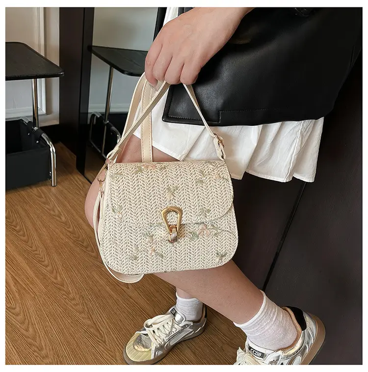 Women's Autumn Woven Shoulder Bag with Lace Flower Design — feature 28