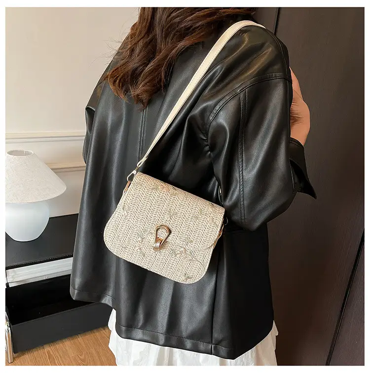 Women's Autumn Woven Shoulder Bag with Lace Flower Design — feature 30