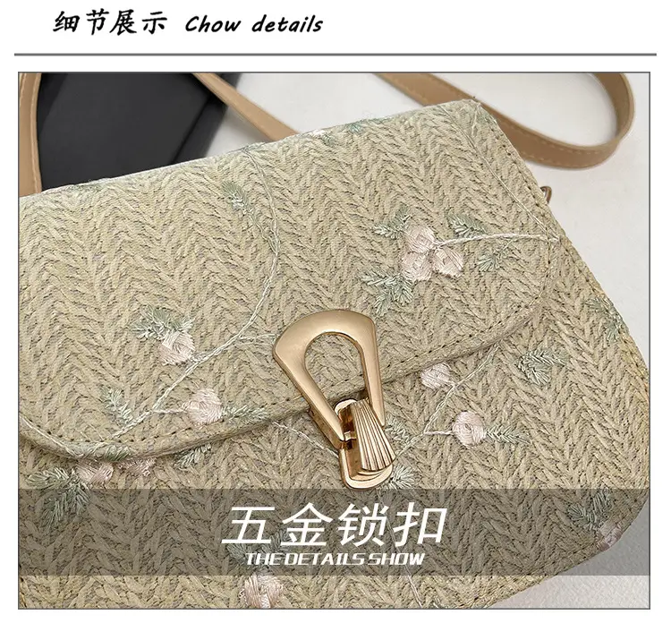 Women's Autumn Woven Shoulder Bag with Lace Flower Design — feature 5