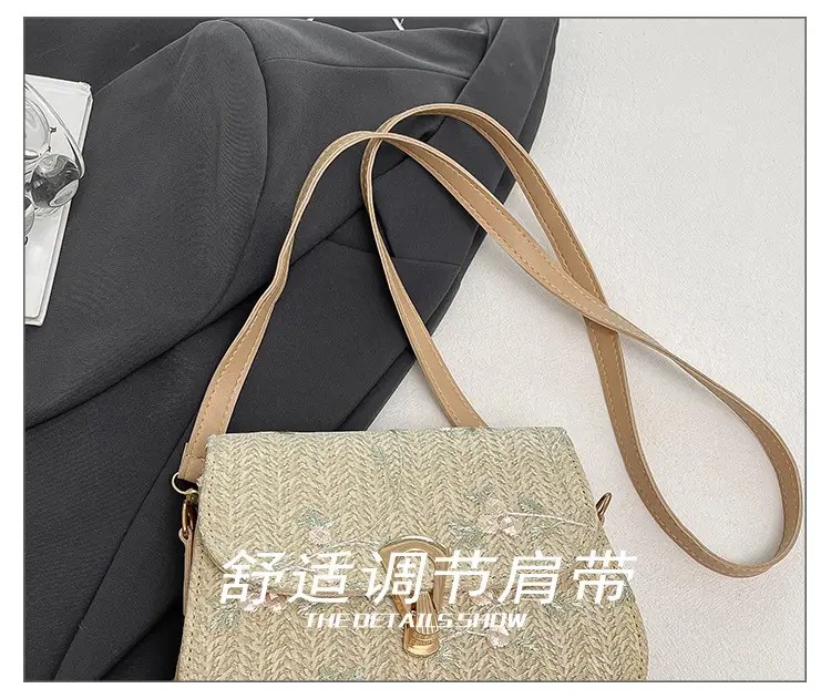 Women's Autumn Woven Shoulder Bag with Lace Flower Design — feature 6