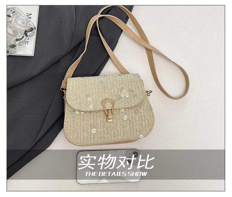 Women's Autumn Woven Shoulder Bag with Lace Flower Design — feature 8