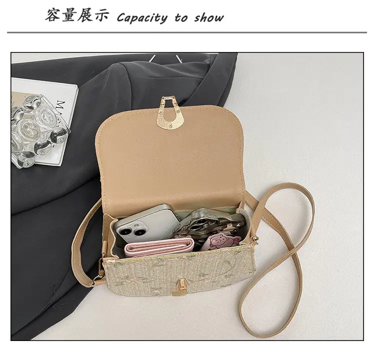 Women's Autumn Woven Shoulder Bag with Lace Flower Design — feature 9