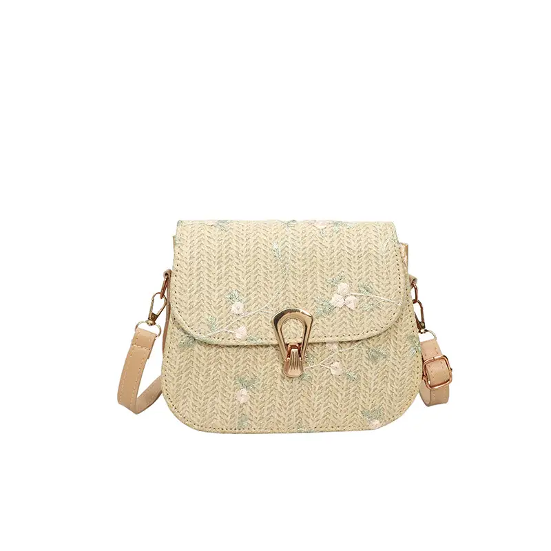 Women's Autumn Woven Shoulder Bag with Lace Flower Design - Image 2