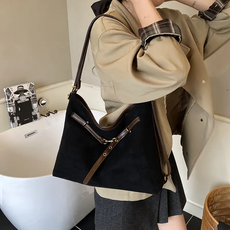 Retro Suede Tote Bag Women Large Capacity Brown