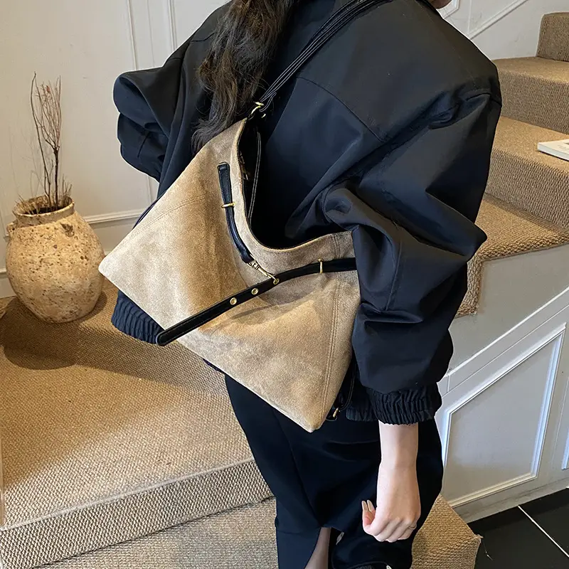 Retro Suede Tote Bag Women Large Capacity Brown
