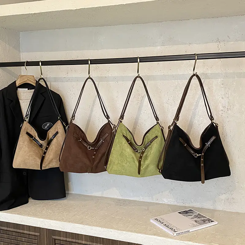 Retro Suede Tote Bag Women Large Capacity Brown