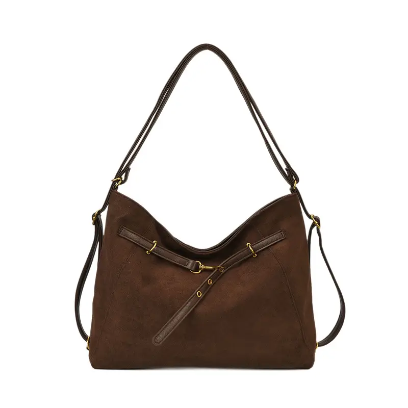 Retro Suede Tote Bag Women Large Capacity Brown