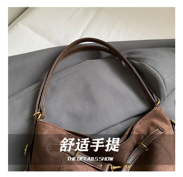 Retro Suede Tote Bag Women Large Capacity Brown — feature 10
