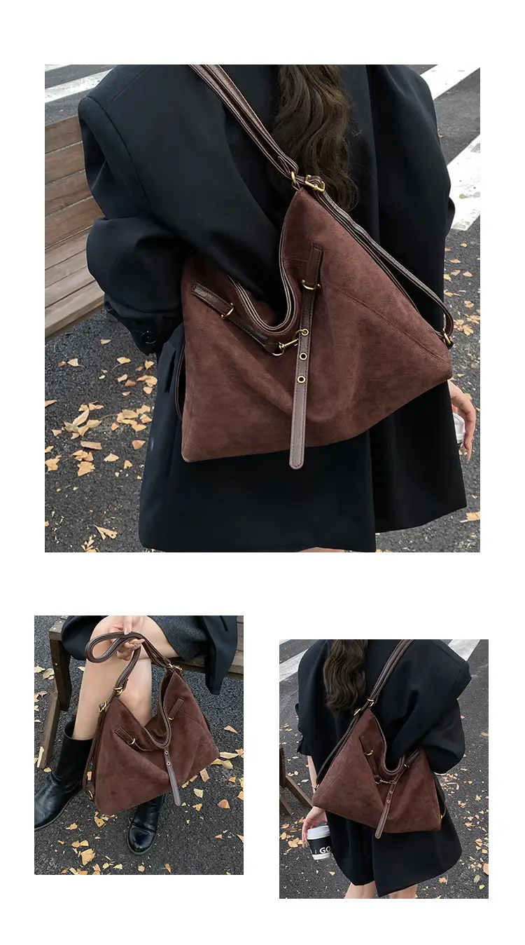 Retro Suede Tote Bag Women Large Capacity Brown — feature 11