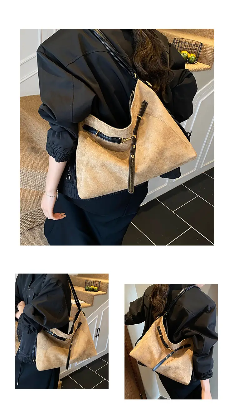 Retro Suede Tote Bag Women Large Capacity Brown — feature 12