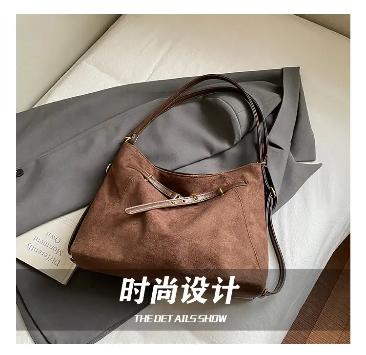 Retro Suede Tote Bag Women Large Capacity Brown — feature 8