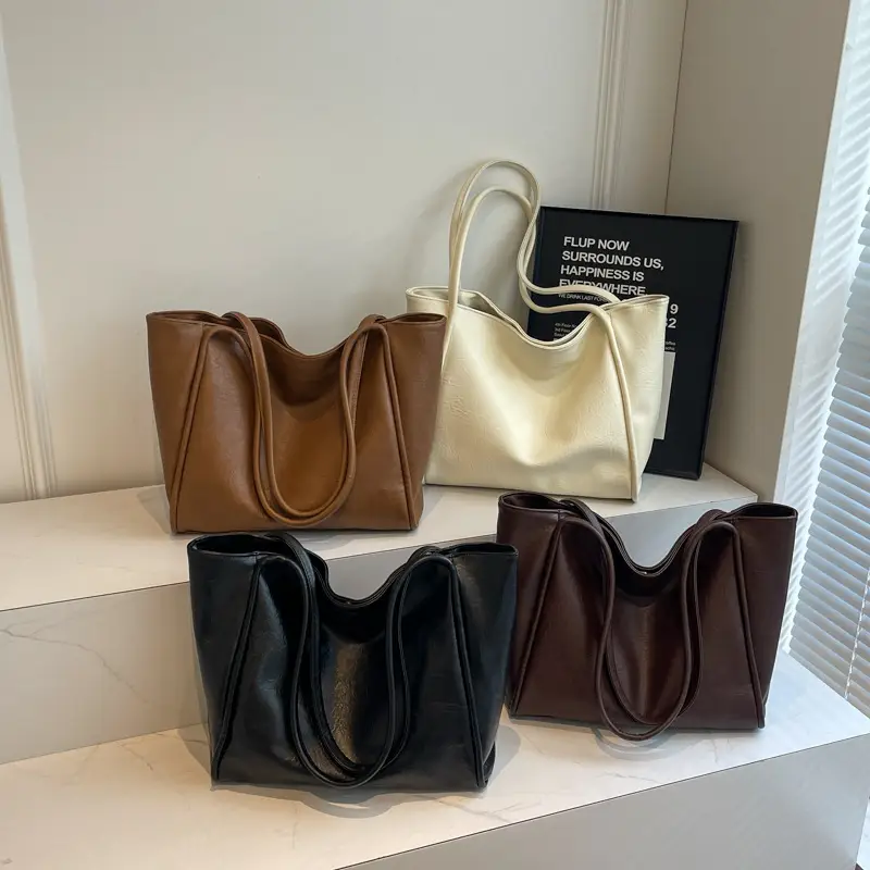 Women Retro Tote Bag Brown Leather Large Capacity Office Commuter - Image 6