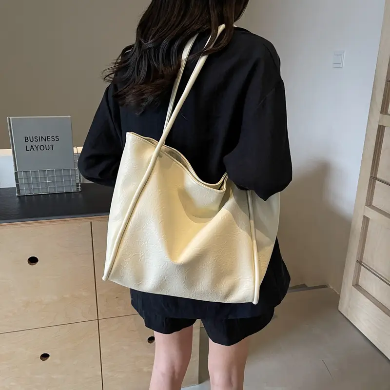 Women Retro Tote Bag Brown Leather Large Capacity Office Commuter - Image 7