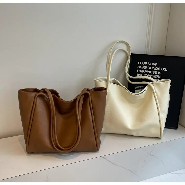 Women Retro Tote Bag Brown Leather Large Capacity Office Commuter — feature 14
