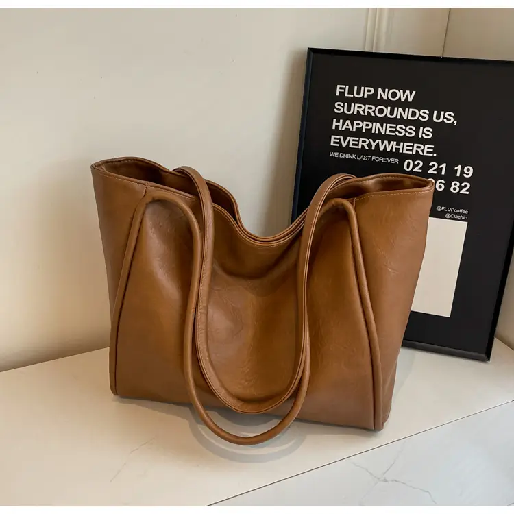 Women Retro Tote Bag Brown Leather Large Capacity Office Commuter — feature 16