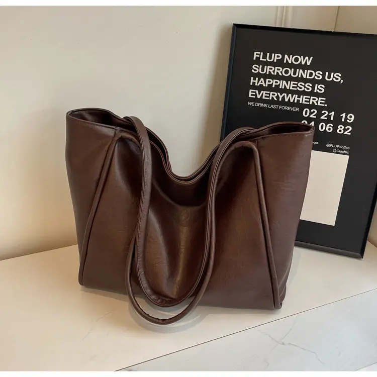 Women Retro Tote Bag Brown Leather Large Capacity Office Commuter — feature 19