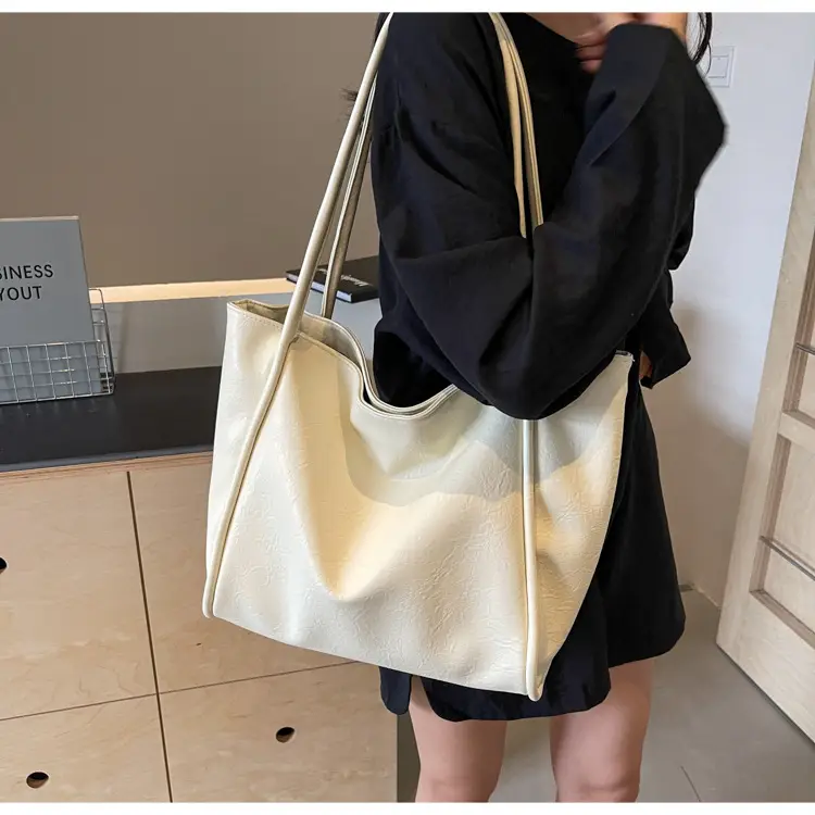 Women Retro Tote Bag Brown Leather Large Capacity Office Commuter — feature 33