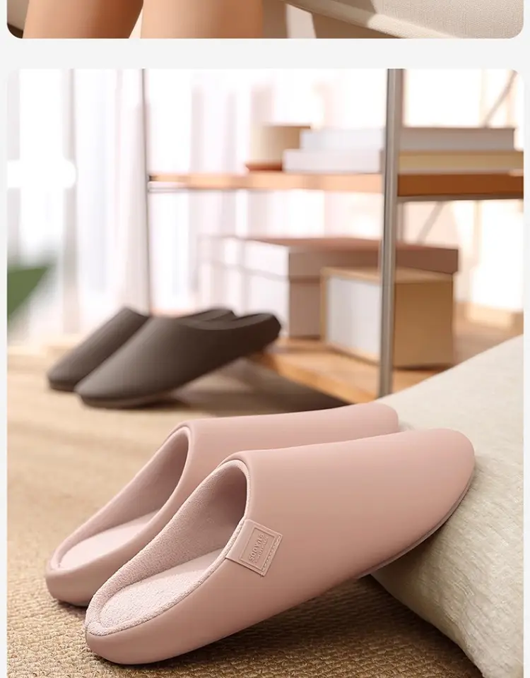 Non-Slip Silent Slippers for Women Indoor Home Soft Bottom Couple Home Cotton Slippers Pu Waterproof Japanese Slippers All Year Round — feature 15