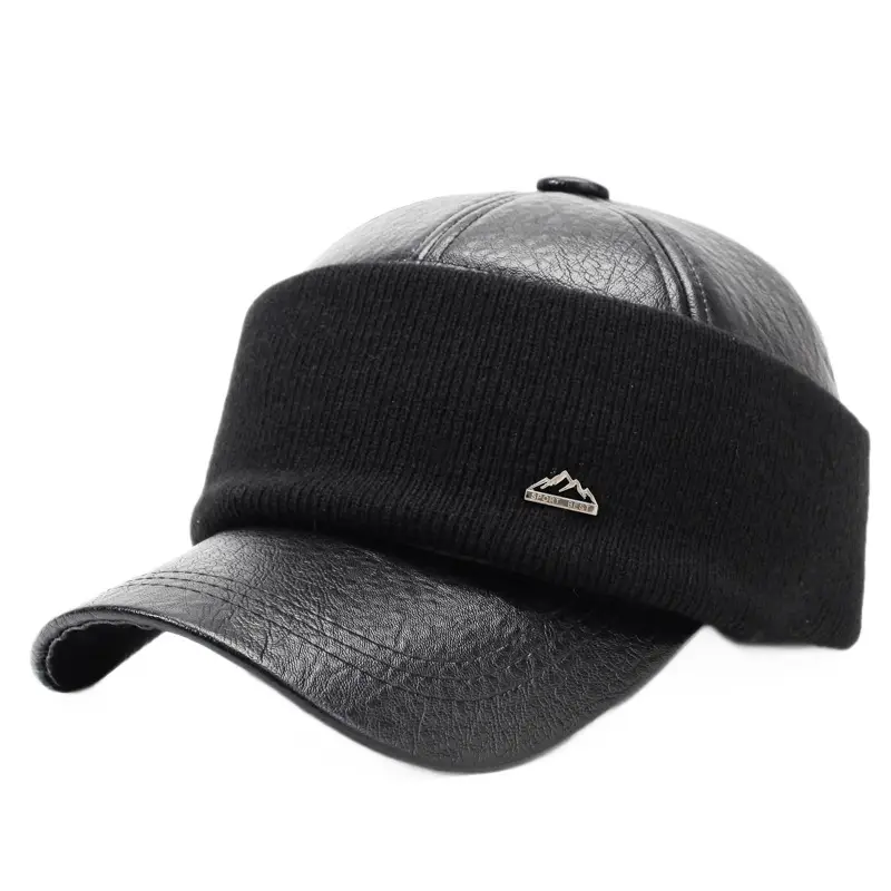 Winter Cotton Cap for Elderly Men Black Leather Trim - Image 7
