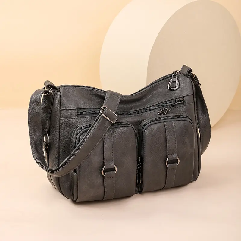 Brown Washed Leather Crossbody Bag for Women - Image 8
