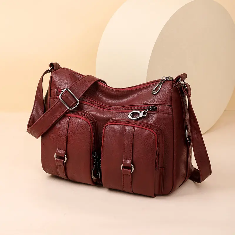Brown Washed Leather Crossbody Bag for Women - Image 9
