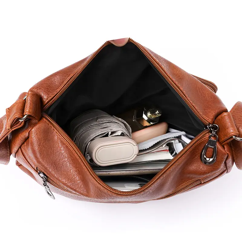 Brown Washed Leather Crossbody Bag for Women - Image 11