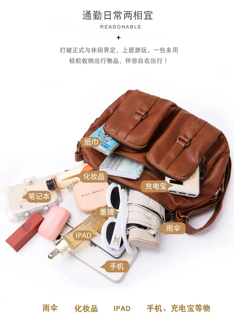 Brown Washed Leather Crossbody Bag for Women — feature 12