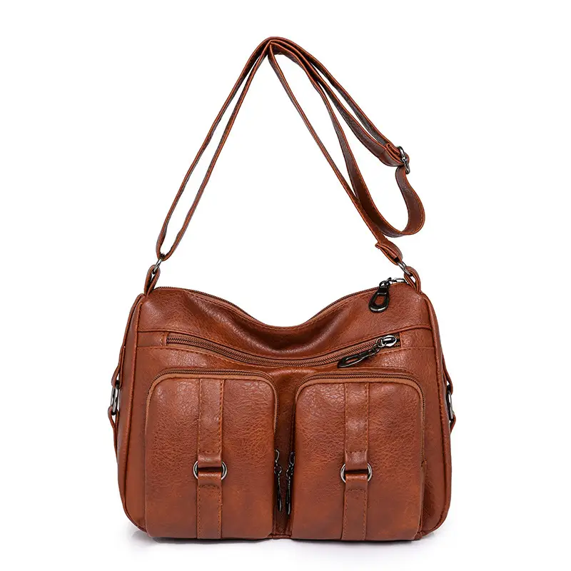 Brown Washed Leather Crossbody Bag for Women - Image 6