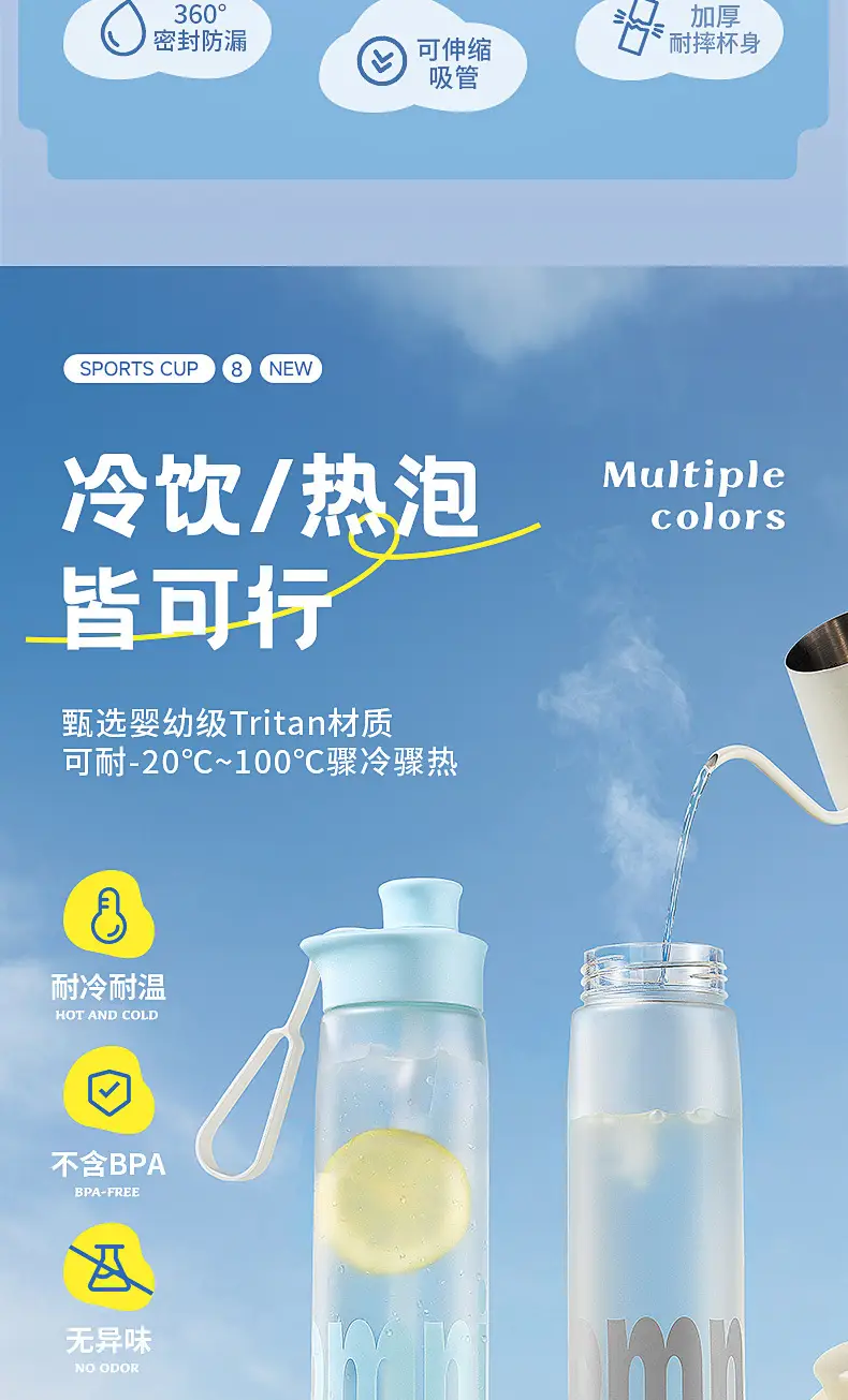 Sports Water Bottle for Women and Men, Tritan Large-Capacity High-Value Water Bottle, High Temperature Resistant, Portable Summer Cycling Straw Cup — feature 3