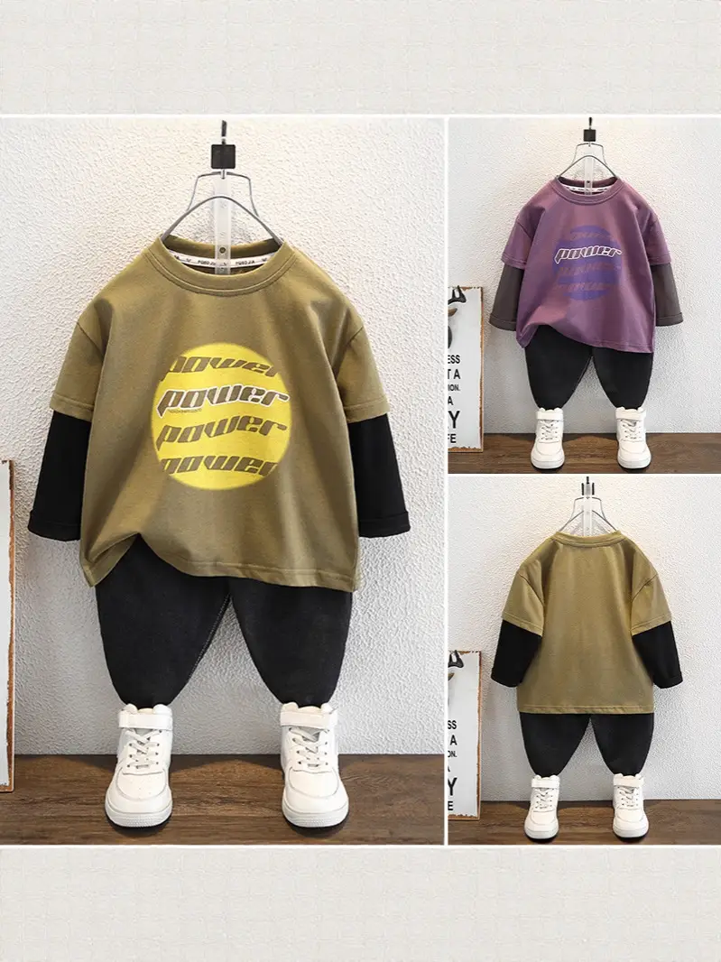 9588 Boys Two-Piece T-Shirt Set Purple Black 2026 - Image 4