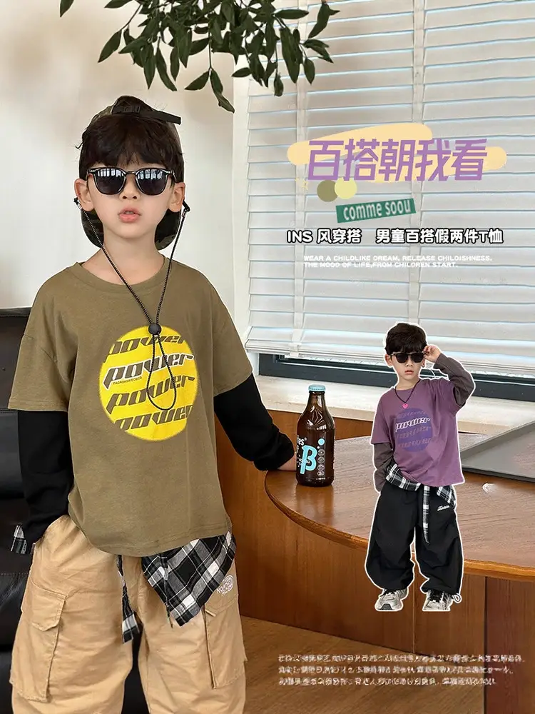 9588 Boys Two-Piece T-Shirt Set Purple Black 2026 - Image 5