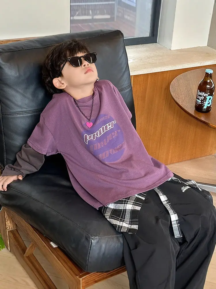 9588 Boys Two-Piece T-Shirt Set Purple Black 2026 - Image 6