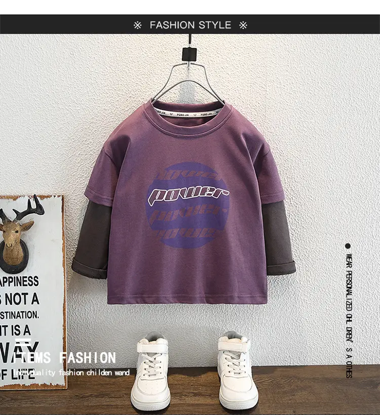9588 Boys Two-Piece T-Shirt Set Purple Black 2026 — feature 1
