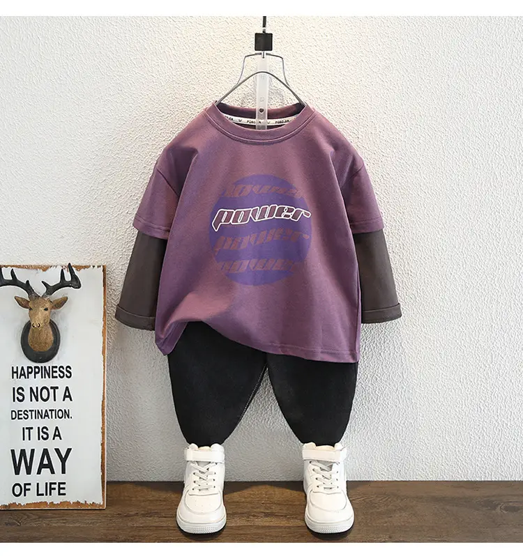 9588 Boys Two-Piece T-Shirt Set Purple Black 2026 — feature 12