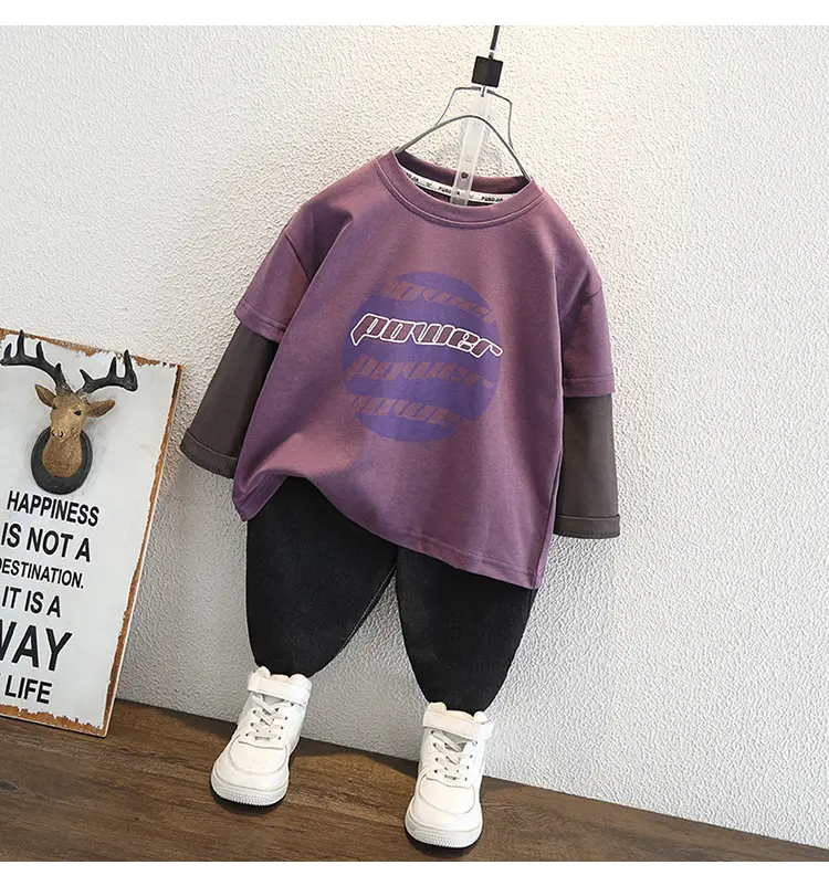 9588 Boys Two-Piece T-Shirt Set Purple Black 2026 — feature 13