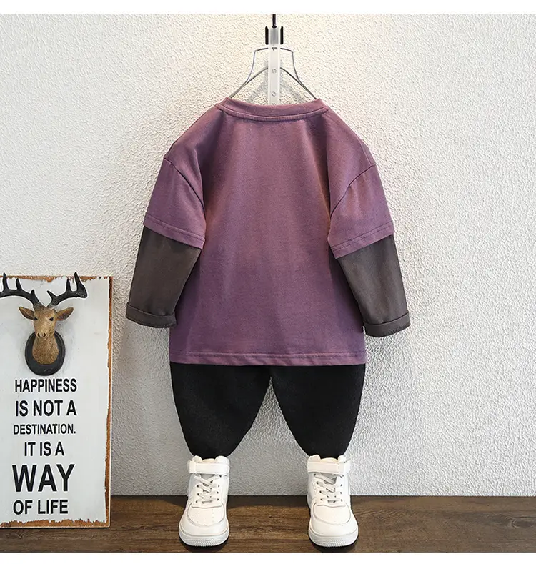 9588 Boys Two-Piece T-Shirt Set Purple Black 2026 — feature 14
