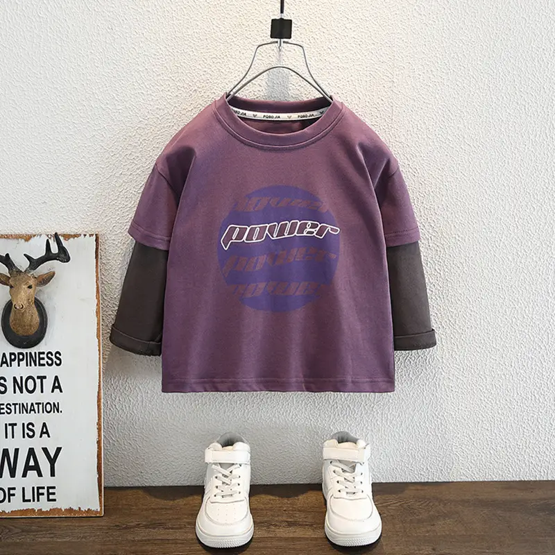 9588 Boys Two-Piece T-Shirt Set Purple Black 2026 - Image 2