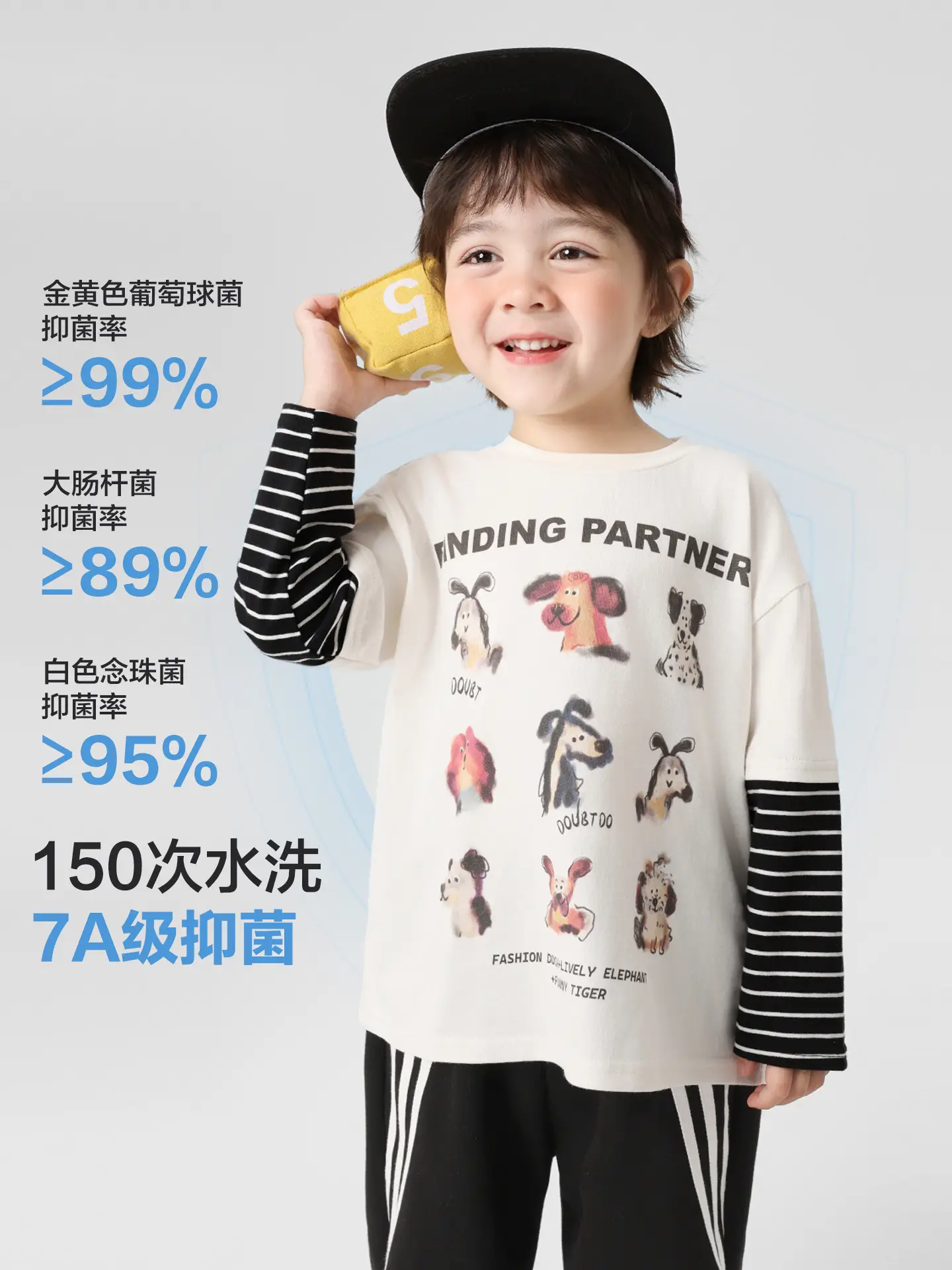 Kids Fake Two-Piece Long Sleeve T-Shirt White Black - Image 5