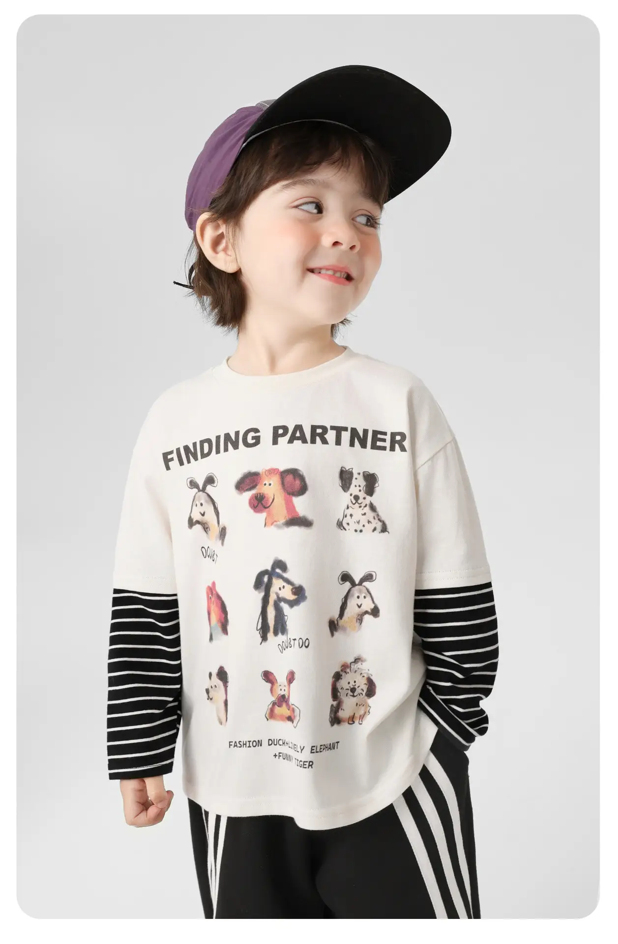 Kids Fake Two-Piece Long Sleeve T-Shirt White Black — feature 15