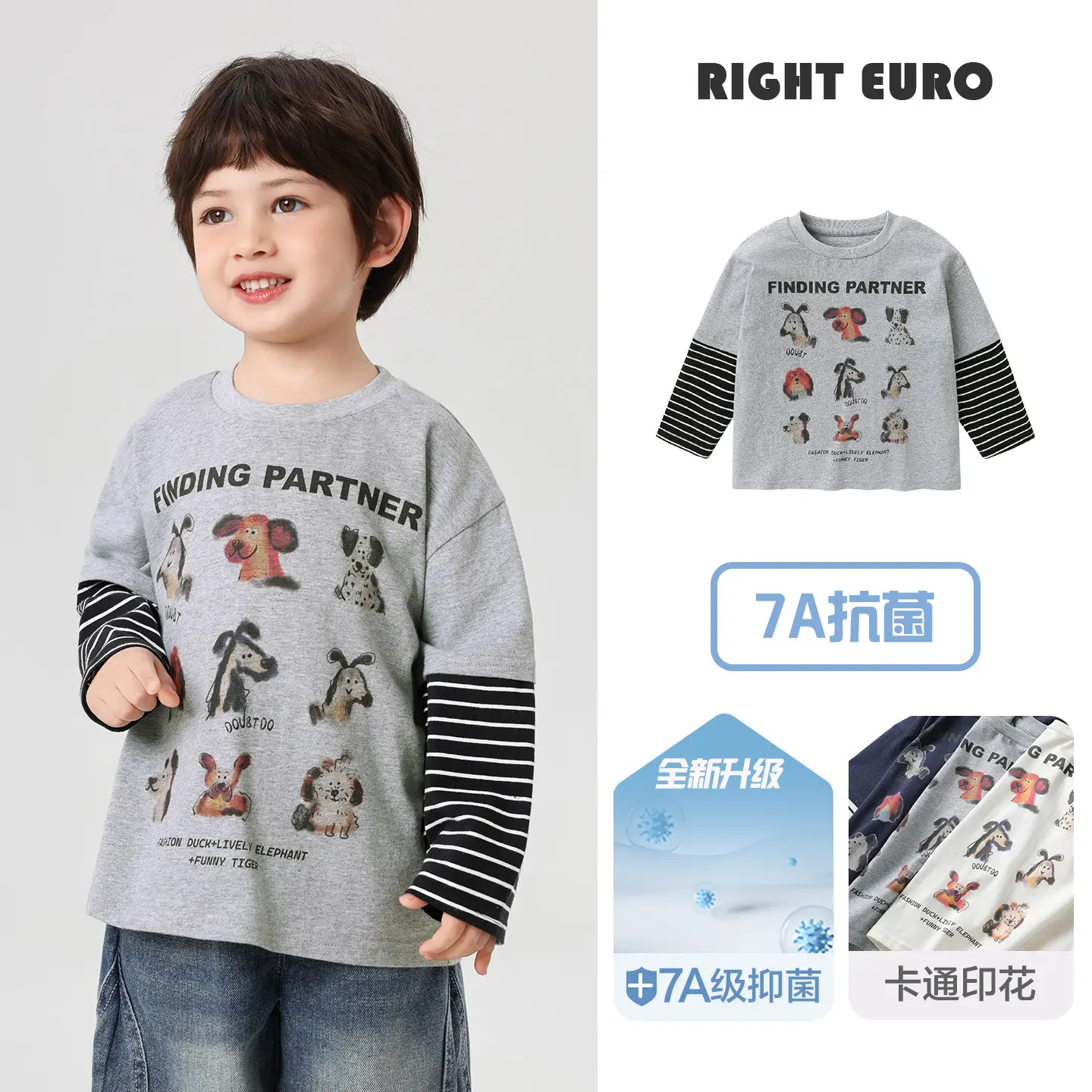 Kids Fake Two-Piece Long Sleeve T-Shirt White Black - Image 2
