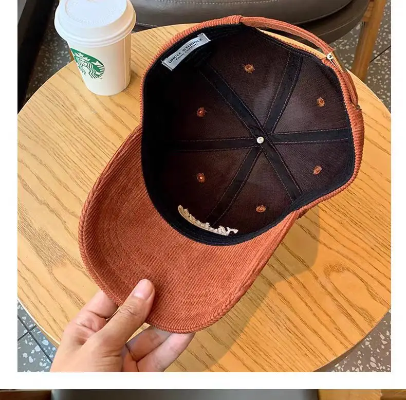 Brown Vintage Corduroy Baseball Cap Large Head — feature 11